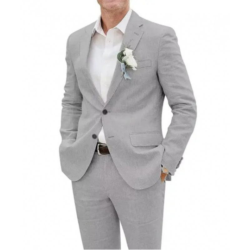 Vyrų slim-fit kostiumo komplektas, vieno mygtuko uždarymas, peak lapel, poliesterio pluošto mišinys 30%, vienos spalvos, vasaros lengvas verslo stilius