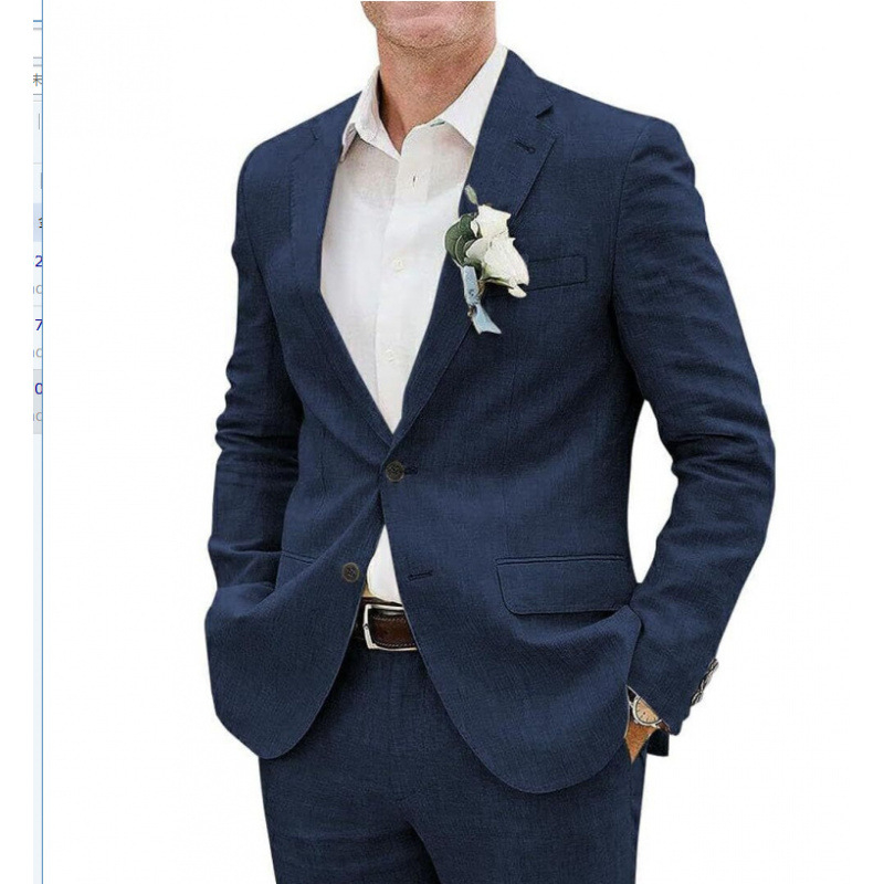 Vyrų slim-fit kostiumo komplektas, vieno mygtuko uždarymas, peak lapel, poliesterio pluošto mišinys 30%, vienos spalvos, vasaros lengvas verslo stilius