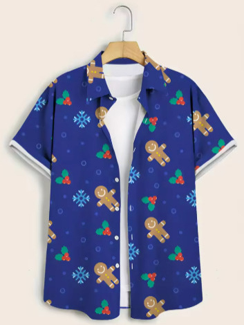 Havajų stiliaus marškiniai su Kalėdų Senelio atvaizdu, unisex trumpomis rankovėmis, siauras kirpimas, skaitmeninis spaudas