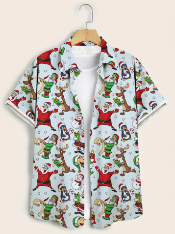 Havajų stiliaus marškiniai su Kalėdų Senelio atvaizdu, unisex trumpomis rankovėmis, siauras kirpimas, skaitmeninis spaudas