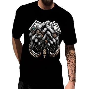 Tricou cu imprimeu geometric de litere, mânecă scurtă, guler rotund, croială lejeră, imprimare digitală, 96% amestec poliester