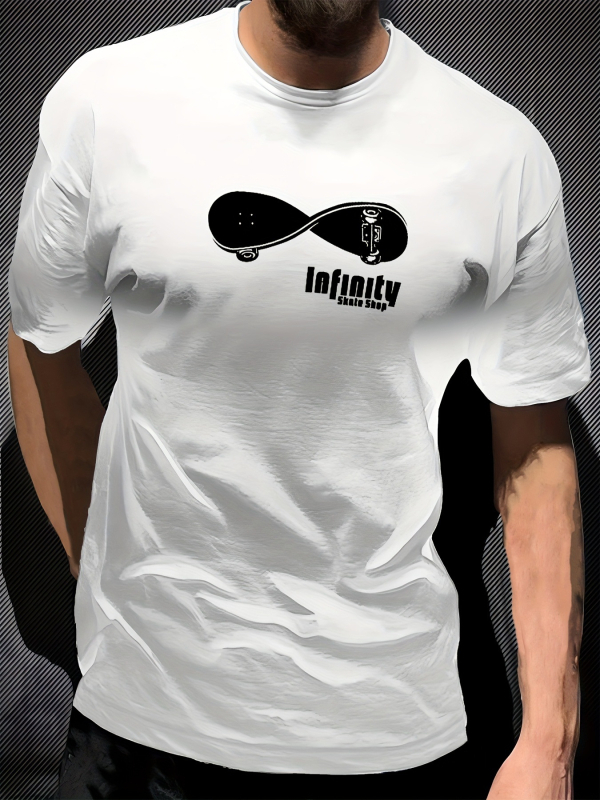 Tricou cu imprimeu geometric de litere, mânecă scurtă, guler rotund, croială lejeră, imprimare digitală, 96% amestec poliester