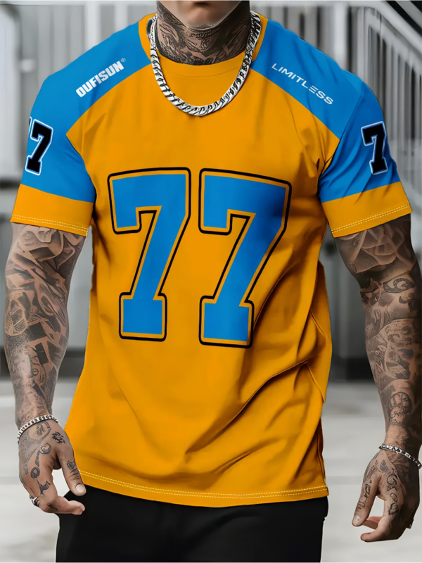 Tricou cu imprimeu geometric de litere, mânecă scurtă, guler rotund, croială lejeră, imprimare digitală, 96% amestec poliester