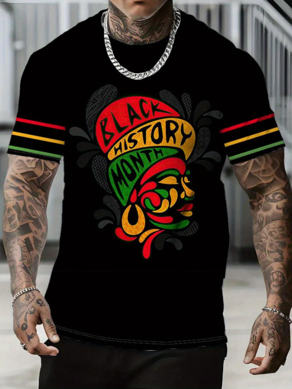 Tricou cu imprimeu geometric de litere, mânecă scurtă, guler rotund, croială lejeră, imprimare digitală, 96% amestec poliester