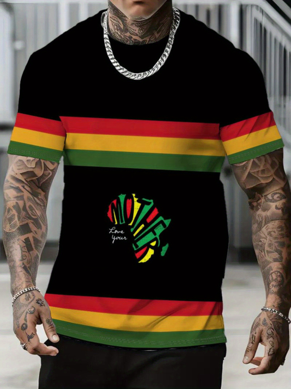 Tricou cu imprimeu geometric de litere, mânecă scurtă, guler rotund, croială lejeră, imprimare digitală, 96% amestec poliester