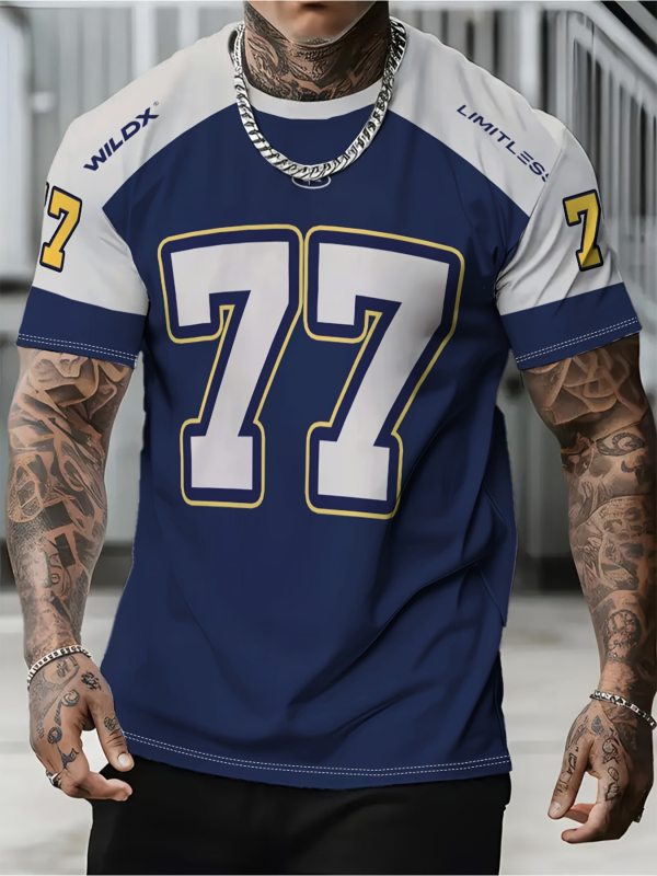 Tricou cu imprimeu geometric de litere, mânecă scurtă, guler rotund, croială lejeră, imprimare digitală, 96% amestec poliester