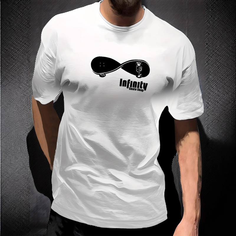 Tricou cu imprimeu geometric de litere, mânecă scurtă, guler rotund, croială lejeră, imprimare digitală, 96% amestec poliester