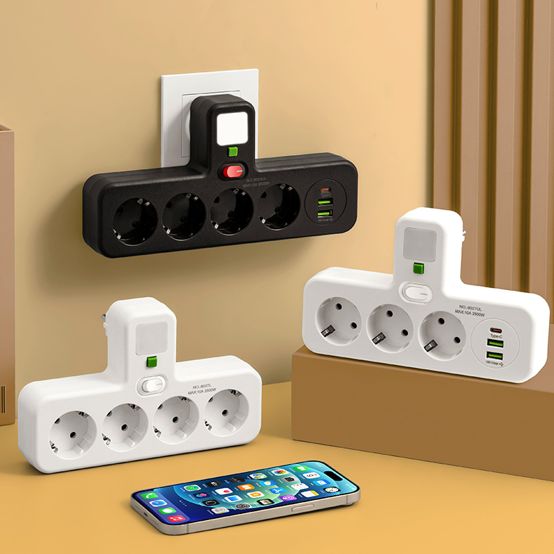 Europos kištukų adapteris su keliomis kištukinėmis, sieninė lizdė, 10A/2500W, nacionalinis standartas, pagrindinis valdymas