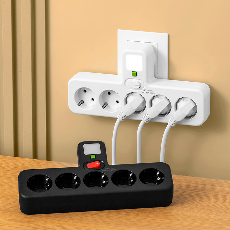 Europos kištukų adapteris su keliomis kištukinėmis, sieninė lizdė, 10A/2500W, nacionalinis standartas, pagrindinis valdymas