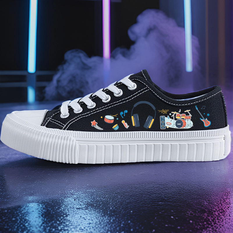 Pantofi din pânză unisex, talpă joasă, casual (construcție vulcanizată, șireturi, respirabili, partea superioară din pânză, talpă din cauciuc)