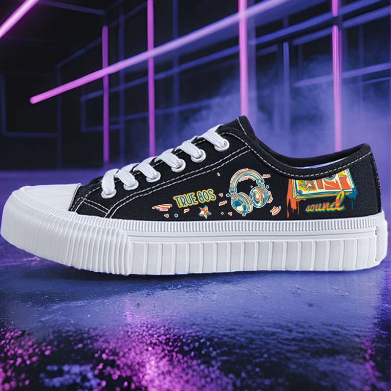 Pantofi din pânză unisex, talpă joasă, casual (construcție vulcanizată, șireturi, respirabili, partea superioară din pânză, talpă din cauciuc)