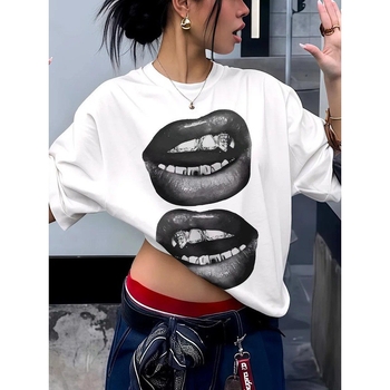 Pamučna majica s 3D printom, slobodan kroj, kratki rukavi, okrugli izrez, srednja duljina, japansko-korejski casual stil