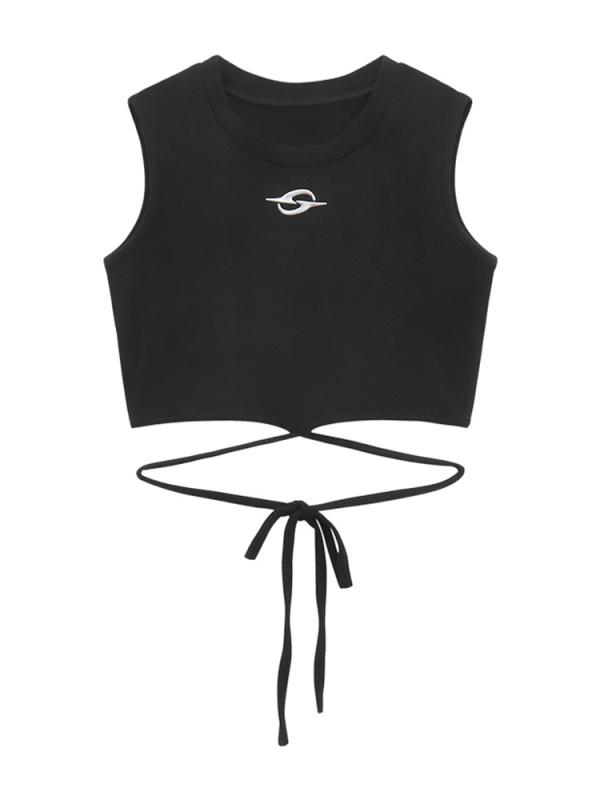 Vestă fără mâneci cu șiret în formă I, croială slim, poliester, lungime standardă 50–65 cm, culoare uni