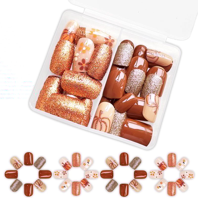 Set glitter pentru unghii – Halloween, fantome, dovleci și flori, 48 bucăți