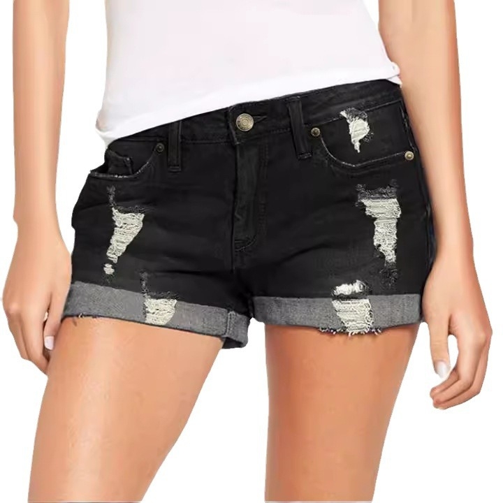 Ženski denim šorc s visokom elastičnošću, srednji struk, straight kroj, denim tkanina