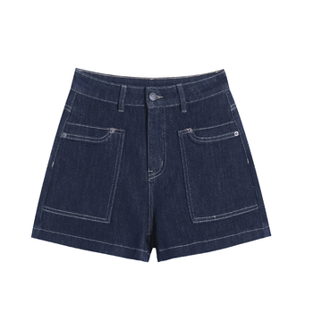 Ženski denim šorts, visok pojas, široka silueta, dužina tri četvrtine, 70–80% pamuk