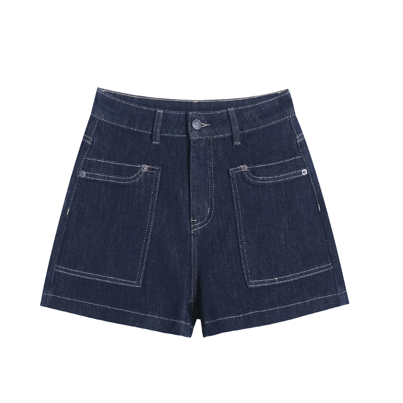 Ženski denim šorts, visok pojas, široka silueta, dužina tri četvrtine, 70–80% pamuk