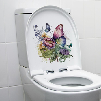 PVC αυτοκόλλητο τοίχου για μπάνιο με μοτίβο πεταλούδας-λουλουδιού, αδιάβροχο διακοσμητικό, μοντέρνο επίπεδο στυλ