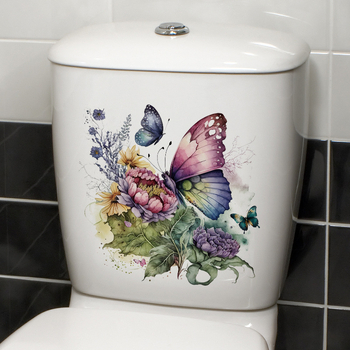 PVC αυτοκόλλητο τοίχου για μπάνιο με μοτίβο πεταλούδας-λουλουδιού, αδιάβροχο διακοσμητικό, μοντέρνο επίπεδο στυλ