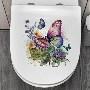 PVC αυτοκόλλητο τοίχου για μπάνιο με μοτίβο πεταλούδας-λουλουδιού, αδιάβροχο διακοσμητικό, μοντέρνο επίπεδο στυλ