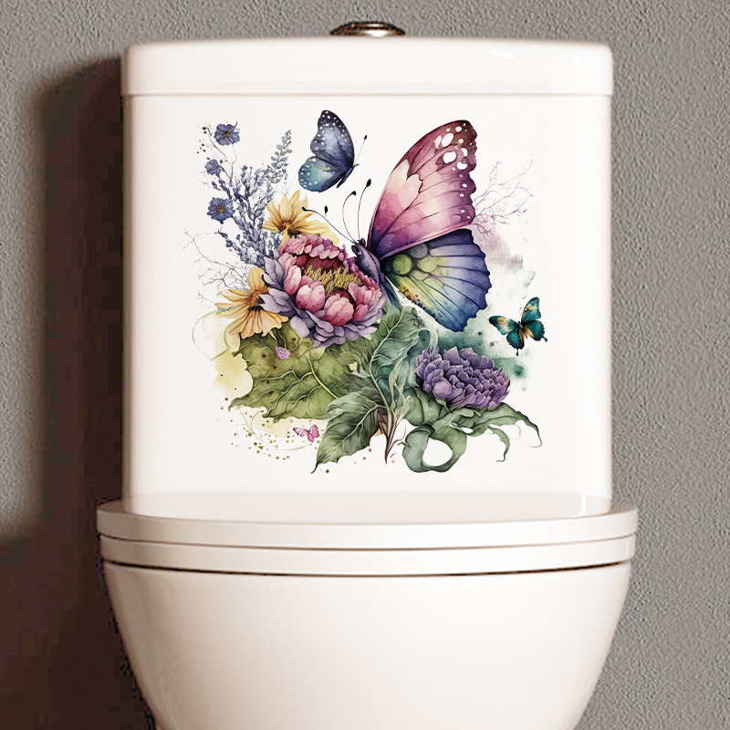 PVC falikép fürdőszobába pillangó virág mintával, vízálló dekor, modern sík stílus
