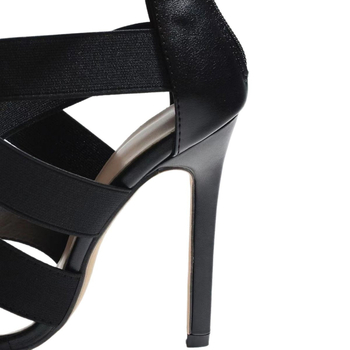 Σανδάλια με μία λουρίδα, ύφασμά πάνω μέρος, 6–8 cm λεπτό τακούνι, δάχτυλο σε μορφή ψαριού, σόλα από καουτσούκ