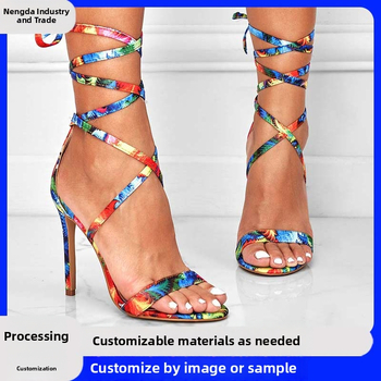 Can Reach moteriški sandalai su aukštu kulnu, kryžminėmis juostelėmis, priekinis rišimas, PU viršus, gumos padas