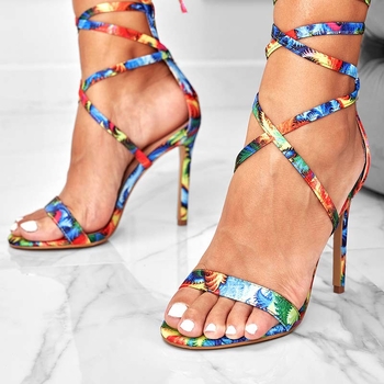 Can Reach moteriški sandalai su aukštu kulnu, kryžminėmis juostelėmis, priekinis rišimas, PU viršus, gumos padas