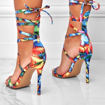 Can Reach moteriški sandalai su aukštu kulnu, kryžminėmis juostelėmis, priekinis rišimas, PU viršus, gumos padas