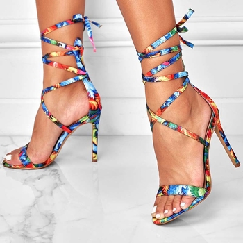 Can Reach moteriški sandalai su aukštu kulnu, kryžminėmis juostelėmis, priekinis rišimas, PU viršus, gumos padas