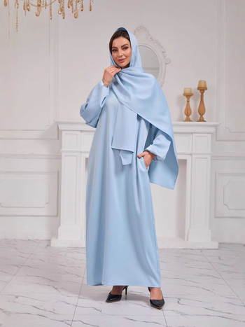 Ρομπά χιτζάμπ για μουσουλμάνες γυναίκες, στυλ Μέσης Ανατολής, πολυεστέρας με σπαντεξ, πολυεστέρας τουλάχιστον 95%, σπαντεξ μέχρι 30%, μακριά μανίκια, μήκος μίντι, θερμική επεξεργασία σε υψηλές θερμοκρασίες, άνοιξη 2025