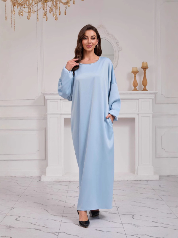 Ρομπά χιτζάμπ για μουσουλμάνες γυναίκες, στυλ Μέσης Ανατολής, πολυεστέρας με σπαντεξ, πολυεστέρας τουλάχιστον 95%, σπαντεξ μέχρι 30%, μακριά μανίκια, μήκος μίντι, θερμική επεξεργασία σε υψηλές θερμοκρασίες, άνοιξη 2025