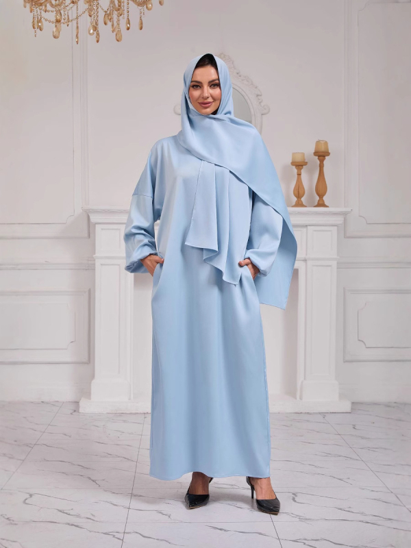 Ρομπά χιτζάμπ για μουσουλμάνες γυναίκες, στυλ Μέσης Ανατολής, πολυεστέρας με σπαντεξ, πολυεστέρας τουλάχιστον 95%, σπαντεξ μέχρι 30%, μακριά μανίκια, μήκος μίντι, θερμική επεξεργασία σε υψηλές θερμοκρασίες, άνοιξη 2025