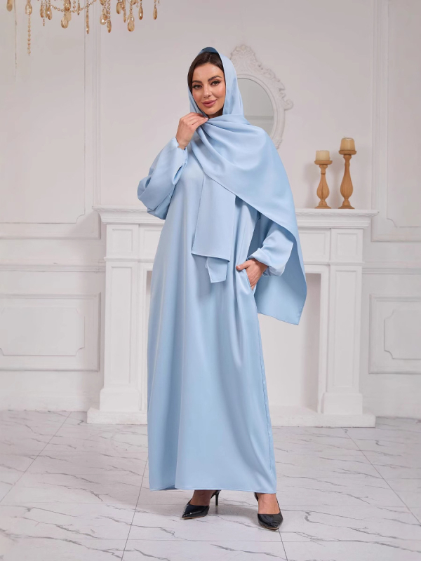 Ρομπά χιτζάμπ για μουσουλμάνες γυναίκες, στυλ Μέσης Ανατολής, πολυεστέρας με σπαντεξ, πολυεστέρας τουλάχιστον 95%, σπαντεξ μέχρι 30%, μακριά μανίκια, μήκος μίντι, θερμική επεξεργασία σε υψηλές θερμοκρασίες, άνοιξη 2025