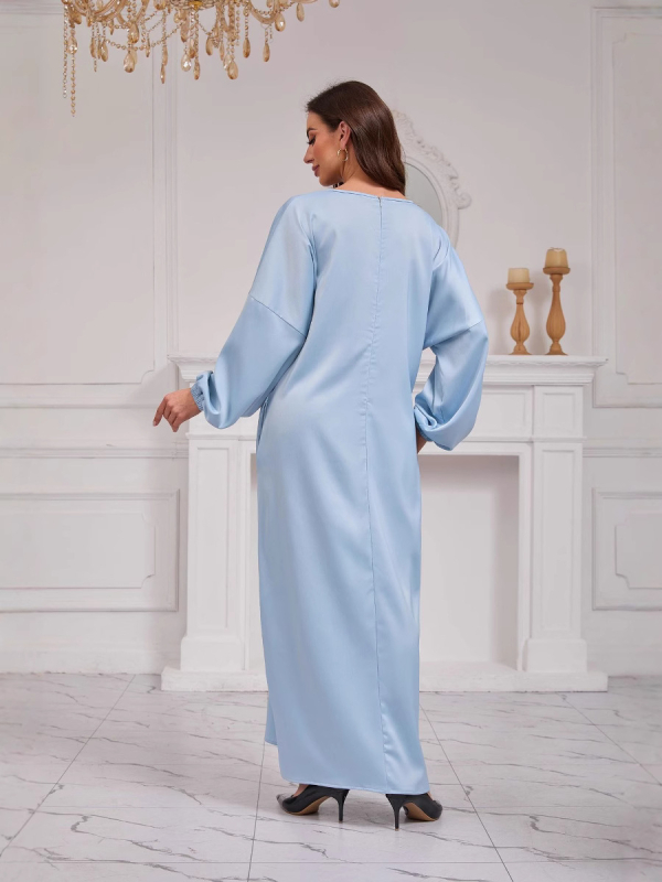 Ρομπά χιτζάμπ για μουσουλμάνες γυναίκες, στυλ Μέσης Ανατολής, πολυεστέρας με σπαντεξ, πολυεστέρας τουλάχιστον 95%, σπαντεξ μέχρι 30%, μακριά μανίκια, μήκος μίντι, θερμική επεξεργασία σε υψηλές θερμοκρασίες, άνοιξη 2025