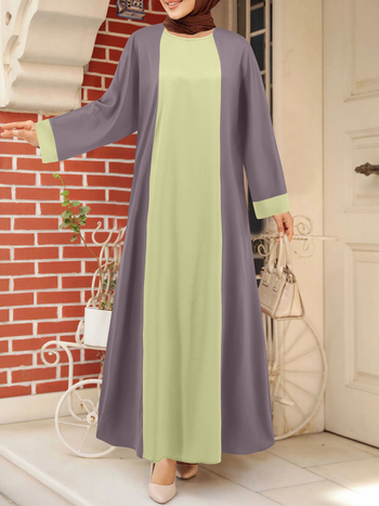 Μακριά φόρεμα με μακριά μανίκια, στρογγυλός λαιμός, άνετη γραμμή, πολυεστέρας, σχέδιο patchwork