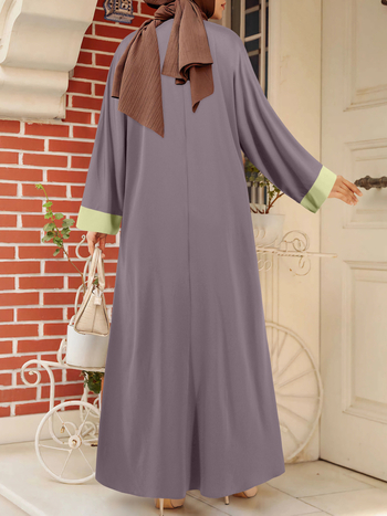 Μακριά φόρεμα με μακριά μανίκια, στρογγυλός λαιμός, άνετη γραμμή, πολυεστέρας, σχέδιο patchwork