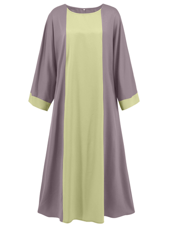 Μακριά φόρεμα με μακριά μανίκια, στρογγυλός λαιμός, άνετη γραμμή, πολυεστέρας, σχέδιο patchwork