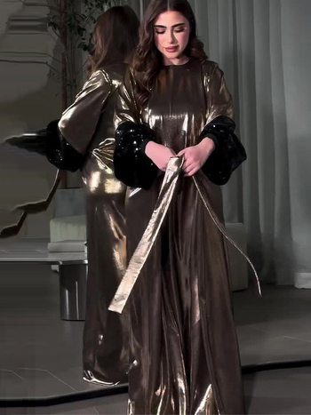 Φόρεμα από πολυεστέρα με μακριά μανίκια, Α-γραμμή, στρογγυλή λαιμόκοψη, χρωματικά συντονισμένο