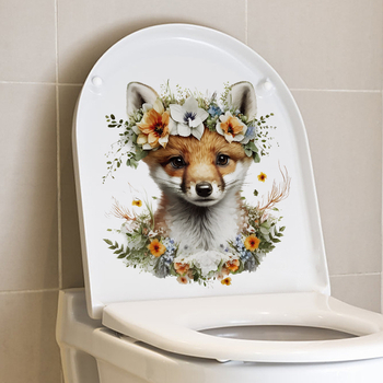 Στικέρ καλύμματος τουαλέτας – χαριτωμένη αλεπού, υδατοστεγές διακοσμητικό τοίχου μπάνιου, PVC, 1 τεμάχιο, μοντέρνο μινιμαλιστικό στυλ