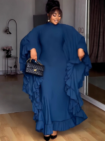 Φόρεμα γραμμής Α από πολυεστέρα, μακρύ, μονόχρωμο, μακριά μανίκια