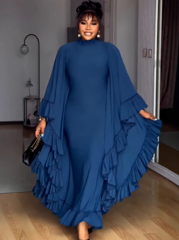 Rochie lungă în croială A-line din poliester, culoare uni, mâneci lungi