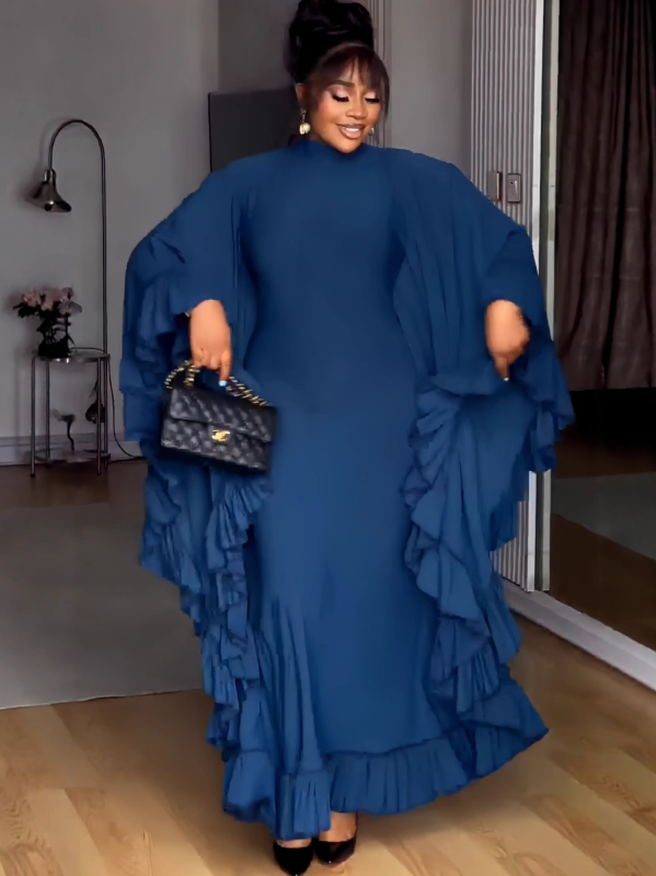 Rochie lungă în croială A-line din poliester, culoare uni, mâneci lungi