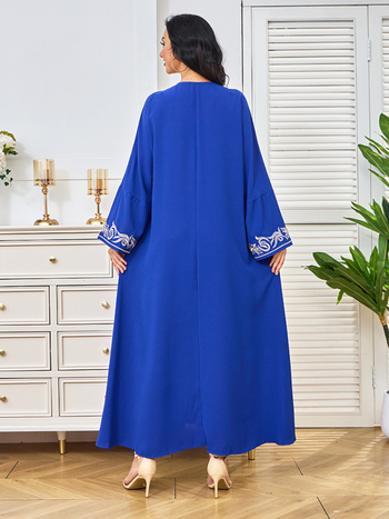 Γυναικεία ισλαμική μακριά ρόμπα φόρεμα με κέντημα, πολυεστέρας, μακριές μανίκες, μακριά φούστα, Καλοκαίρι 2024