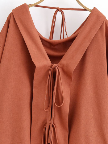 Λινό πουκάμισο με διπλή όψη φοριέται μπρος-πίσω, κορδόνι για δέσιμο, φαρδιά γραμμή, V-λαιμό, μακριά μανίκια ραγκλάν, καλοκαίρι 2025