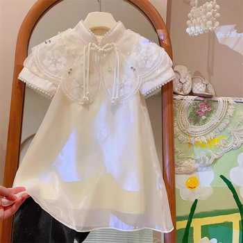 Mergaitei vasaros suknelė - korėjietiško stiliaus; gėlių raštas; be rankovių; A linijos kirpimas; švelniai apdorota medžiaga