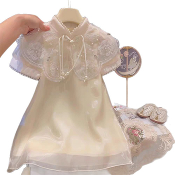 Mergaitei vasaros suknelė - korėjietiško stiliaus; gėlių raštas; be rankovių; A linijos kirpimas; švelniai apdorota medžiaga