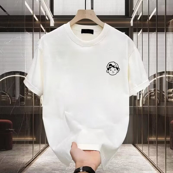 Ανδρικό βαμβακερό T‑shirt με γεωμετρική εκτύπωση, στρογγυλός λαιμός, κοντό μανίκι, βάρος 180-250 g