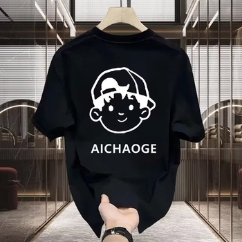 Ανδρικό βαμβακερό T‑shirt με γεωμετρική εκτύπωση, στρογγυλός λαιμός, κοντό μανίκι, βάρος 180-250 g