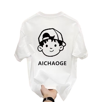 Ανδρικό βαμβακερό T‑shirt με γεωμετρική εκτύπωση, στρογγυλός λαιμός, κοντό μανίκι, βάρος 180-250 g